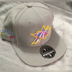Mitchell & Ness Gray Philadelphia 76ers Fitted Hat Size 7 1/8